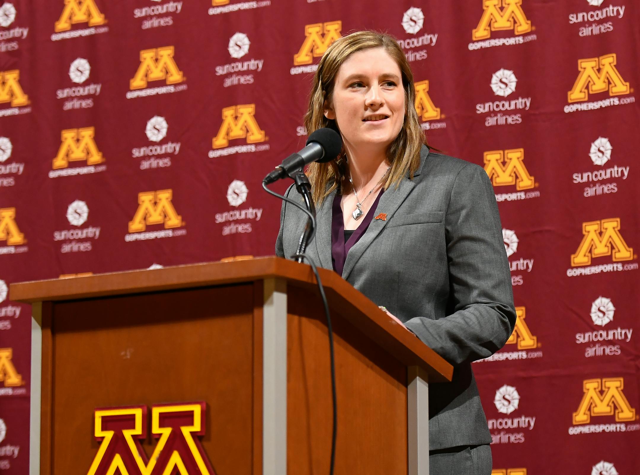 Lindsay Whalen is introduced as the University of Minnesota's women's basketball coach on Friday, April 13, 2018, at Williams Arena in Minneapolis (Aaron Lavinsky/Minneapolis Star Tribune/TNS) ORG XMIT: 1228543