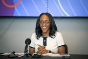 New Minneapolis Superintendent Lisa Sayles-Adams addressed the media during her first press conference at the district headquarters in Minneapolis.