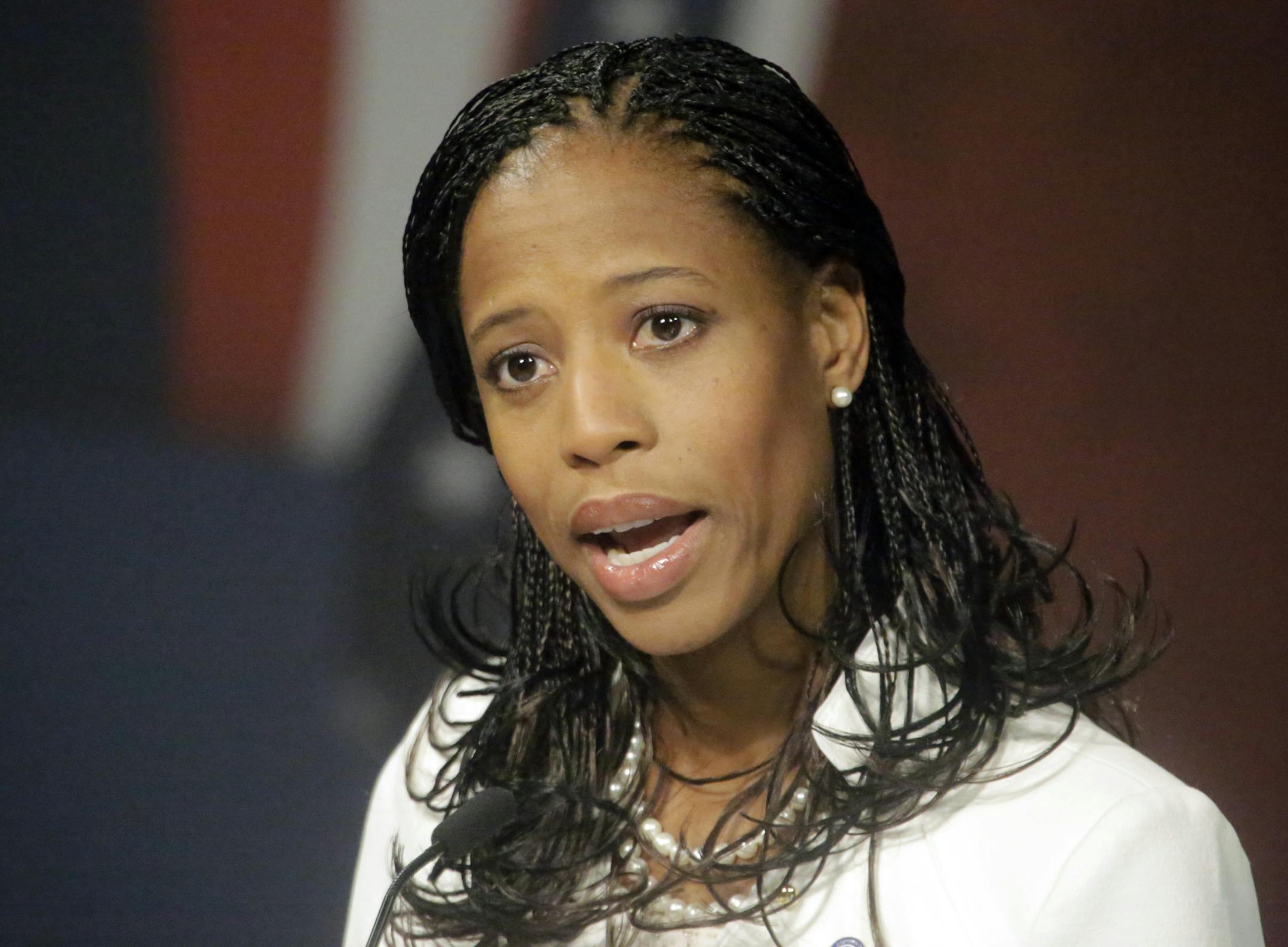 FILE - In this Oct. 14, 2014 file photo, Rep.-elect Mia Love, R-Utah, speaks in Salt Lake City. Congress� approval rating hovers around 15 percent, but there�s one group of people excited about the institution: the newly elected lawmakers who are about to join its ranks. (AP Photo/Rick Bowmer, File )