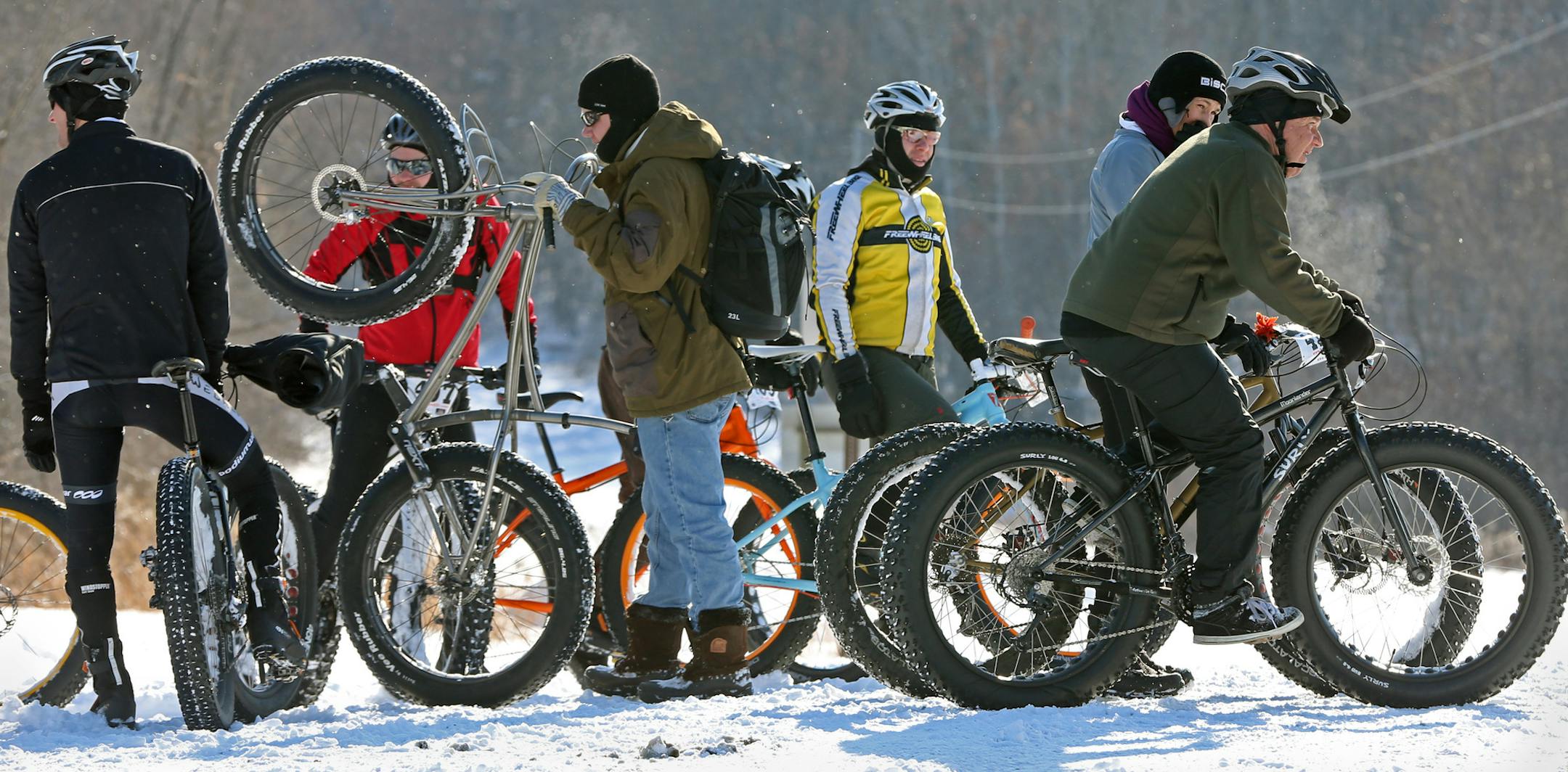 Bikers brought their fat tire bikes to the trails at the Murphy-Hanrehan Park Reserve on 1/18/14.] Bruce Bisping/Star Tribune bbisping@startribune.com