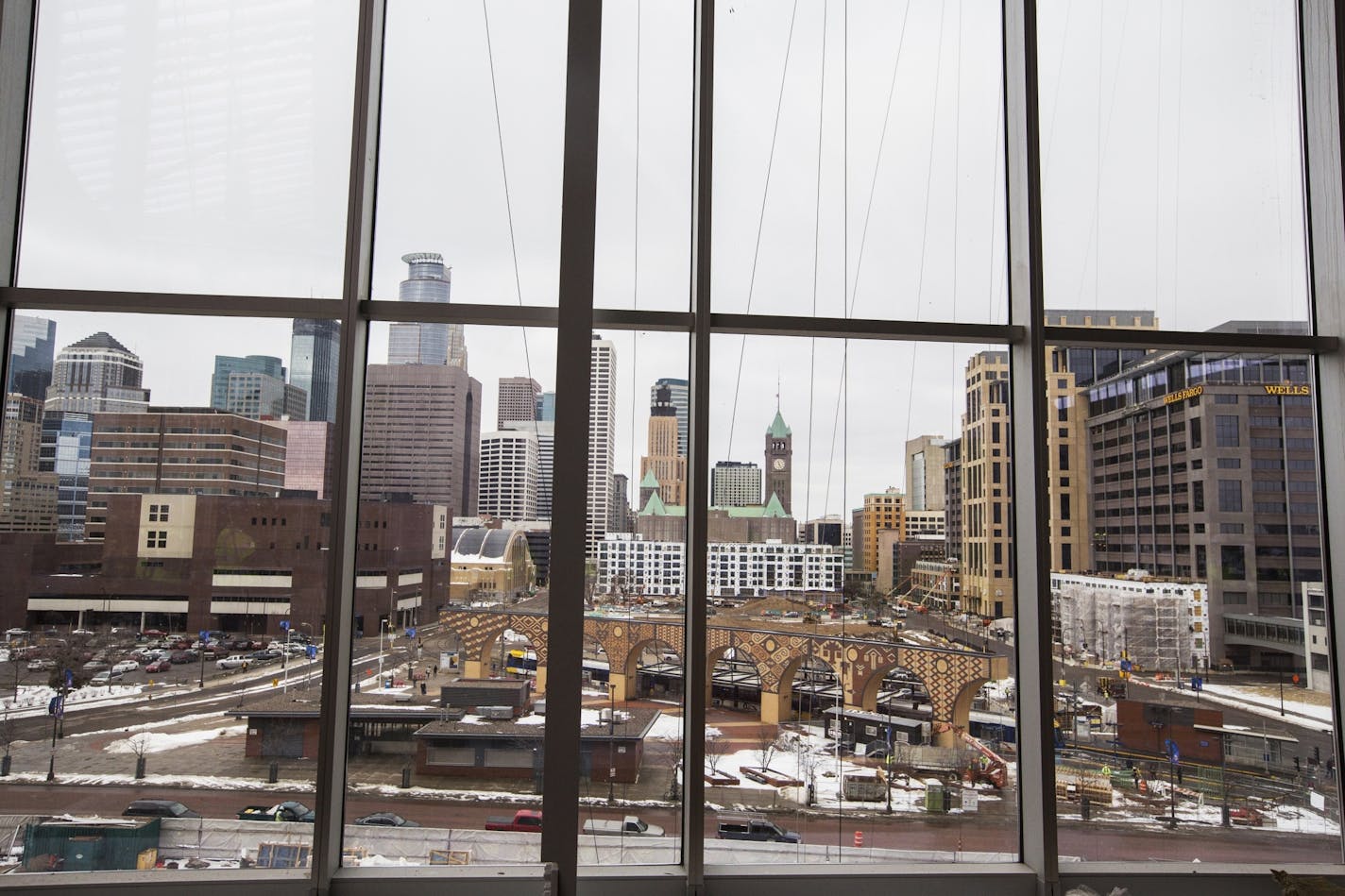 The view of downtown from the west side of U.S. Bank Stadium in Minneapolis on Tuesday, February 16, 2016.