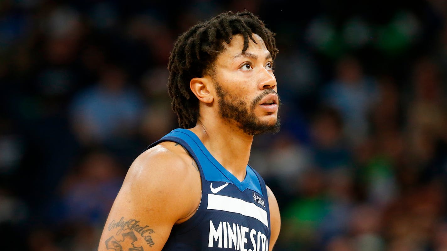 Minnesota Timberwolves' Derrick Rose plays against the Houston Rockets during the second half of Game 4 in an NBA basketball first-round playoff series Monday, April 23, 2018, in Minneapolis. (AP Photo/Jim Mone)