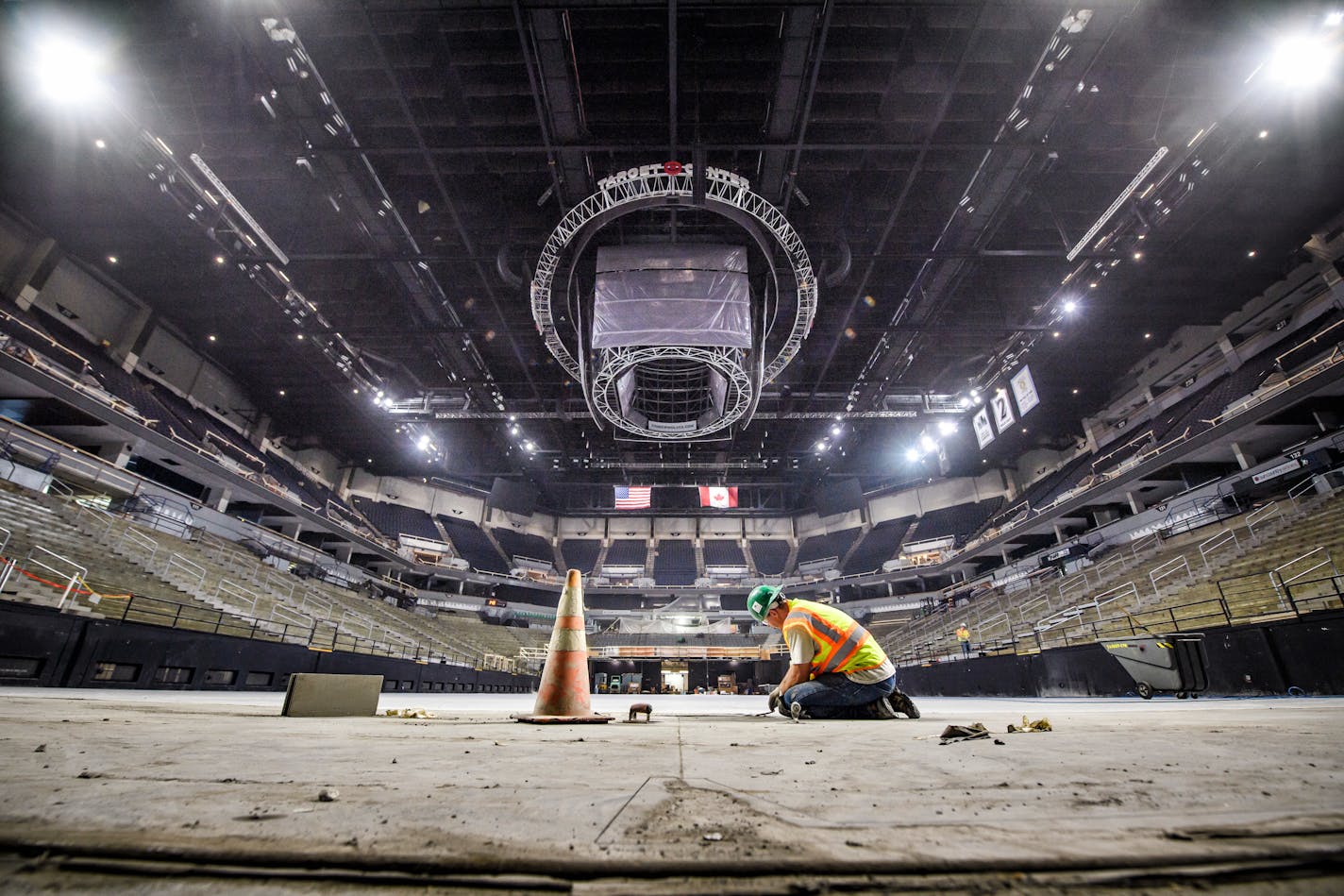 Target Center interior with new scoreboard and improved seating, seen in July.