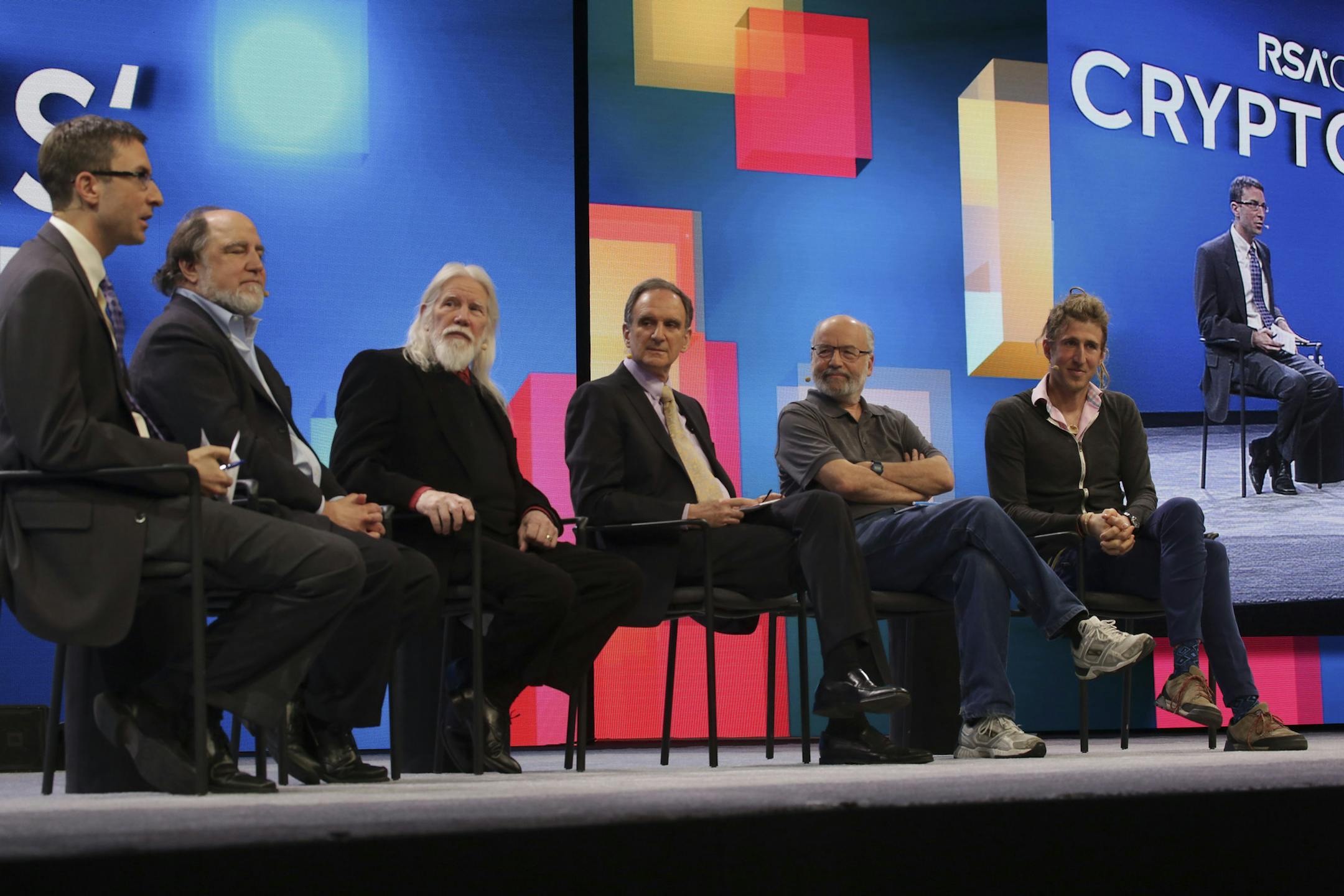 Paul Kocher, left, moderates a computer security conference in San Francisco, March 1, 2016. The existence of two major security flaws in microprocessors that between affect nearly all of the world&#x2019;s computers was disclosed by experts on Jan. 3, 2018. The &#x201c;Meltdown&#x201d; and &#x201c;Spectre&#x201d; problems could allow hackers to steal the memory of a computer, and fixes will not be easy. (Jim Wilson/The New York Times)