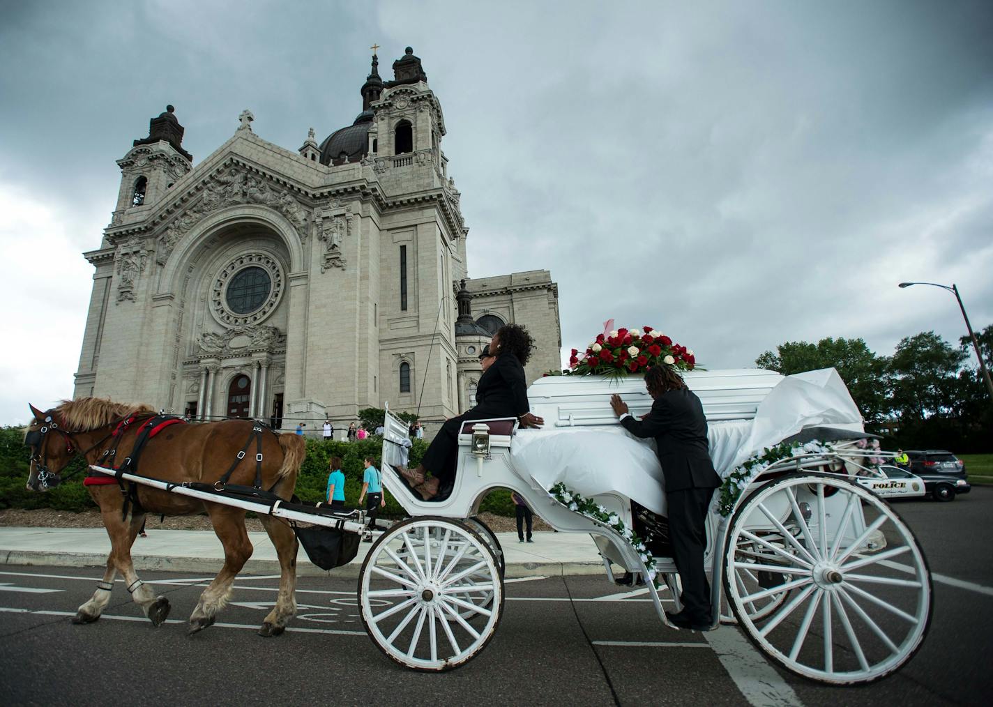 The casket carrying Philando Castile arrived at the St. Paul Cathedral Thursday morning., July 14, 2016.