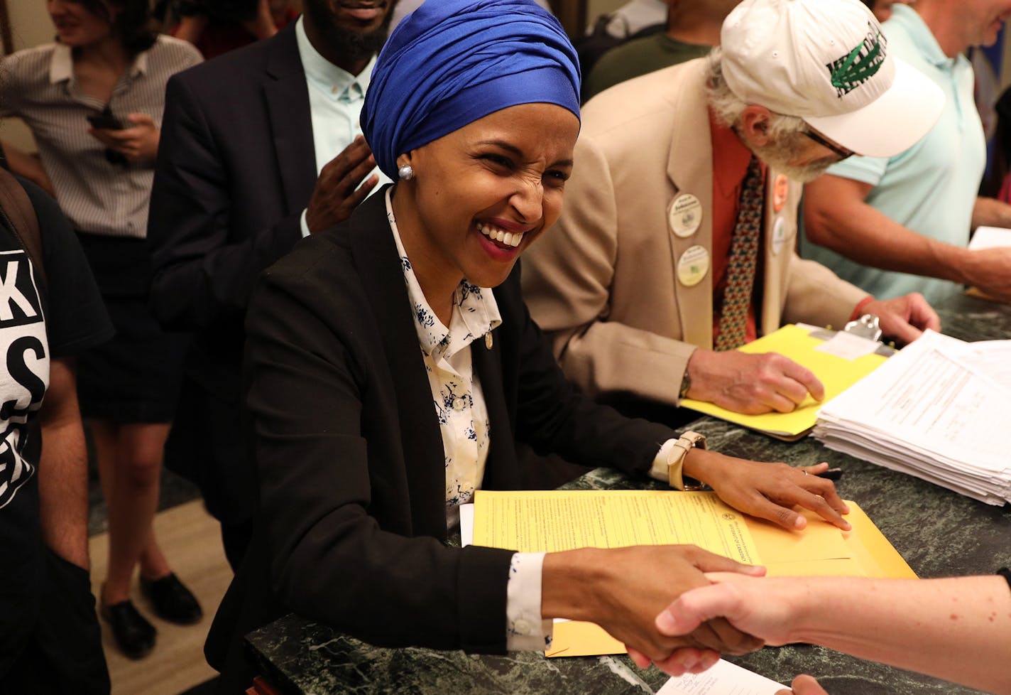 State Rep. Ilhan Omar filed to run for the Congressional seat Keith Ellison is leaving.] ANTHONY SOUFFLE &#xef; anthony.souffle@startribune.com Candidates rushed to add their names to the races before the 5 p.m. Tuesday, June 5, 2018 deadline for filing to Minnesota's August primary ballot at the Minnesota Secretary of State's Office in St. Paul, Minn. With Lori Swanson out of AG and into governor's race, there could yet be more big last entries to some of the top races.