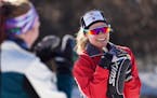 Jessie Diggins, the Olympic Gold Medal winning cross country skier from Stillwater, skied with local high school skiers at Theodore Wirth Park Tuesday