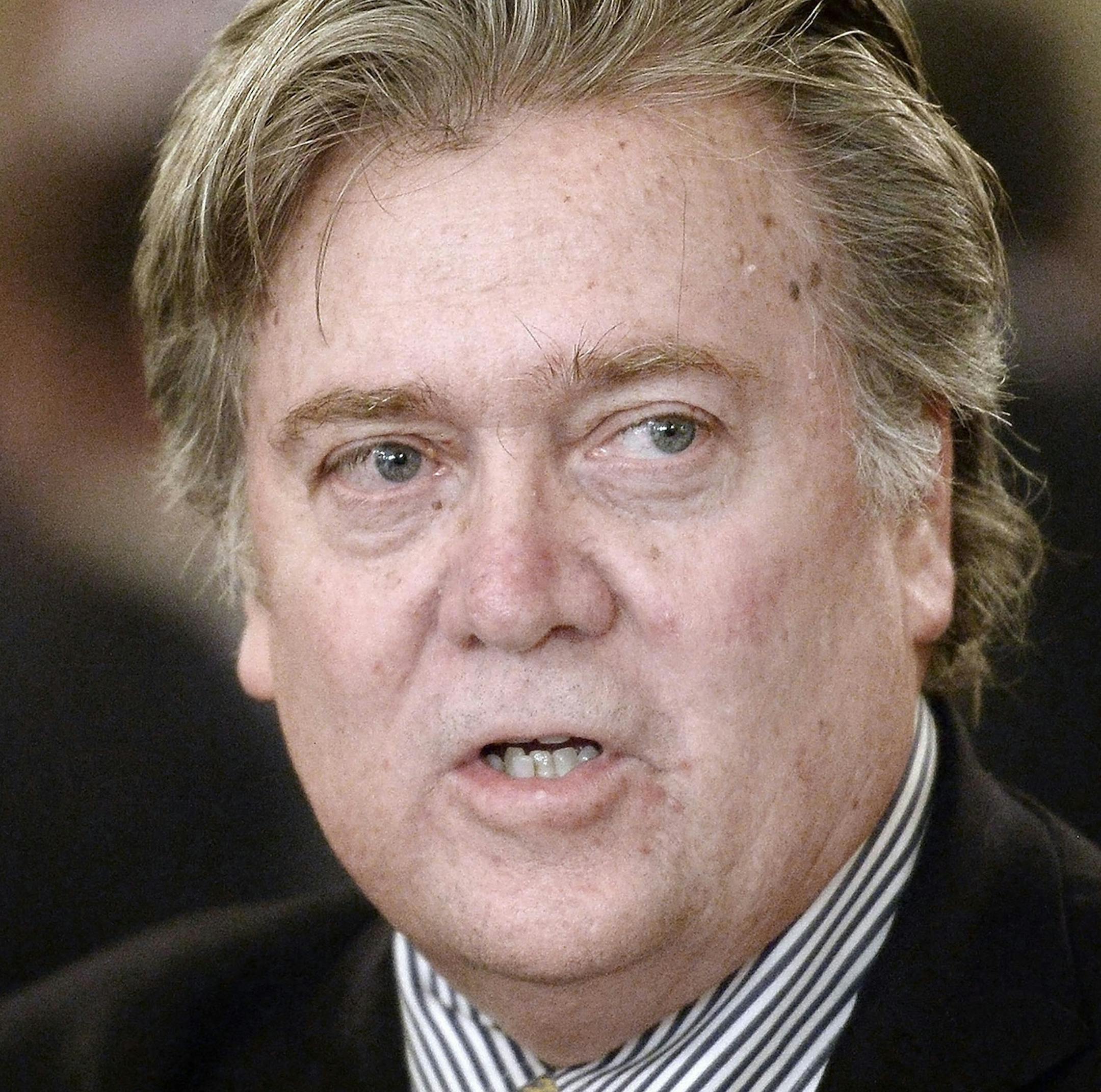 Steve Bannon attends a listening session with manufacturing CEOs on Feb. 23, 2017, in the State Dining Room of the White House in Washington, D.C. Bannon has been dropped from headlining the New Yorker Festival. (Olivier Douliery/Abaca Press/TNS)