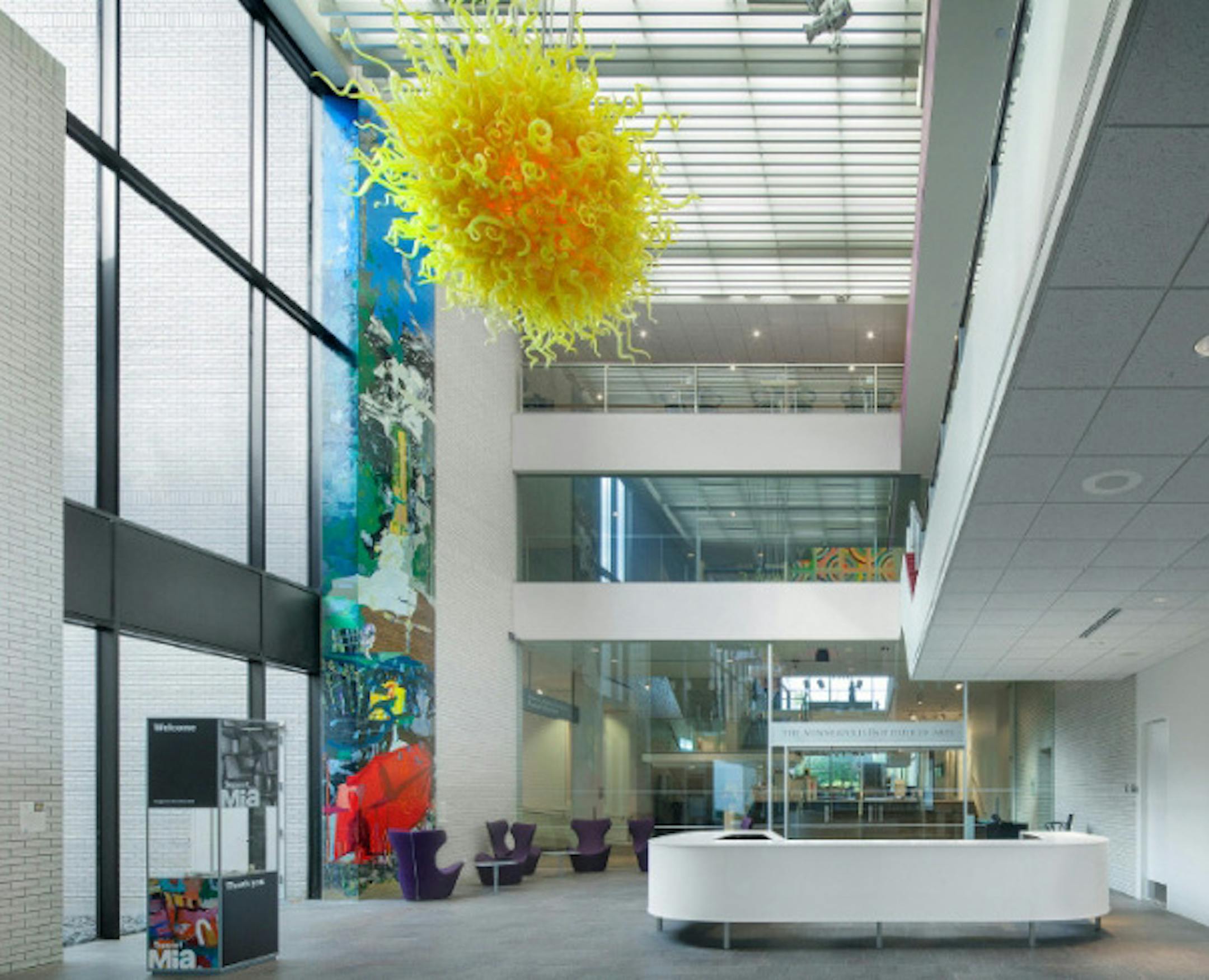Renowned Japanese architect Kenzo Tange's 1970s annex at the Minneapolis Institute of Art includes a glass-and-brick, multilevel lobby.
