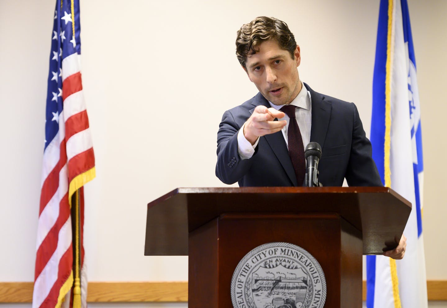 Minneapolis Mayor Jacob Frey held a press conference Tuesday at City Hall. ] Aaron Lavinsky &#x2022; aaron.lavinsky@startribune.com In the lead up to President Trump's rally at Target Center, Minneapolis Mayor Jacob Frey held a press conference at city hall on Tuesday, Oct. 8, 2019 in Minneapolis, Minn.