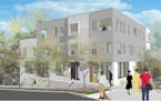 Renderings for a proposed three-story building on the corner of 4th Street and Upton Avenue S. The facade of the building is facing Upton Avenue.