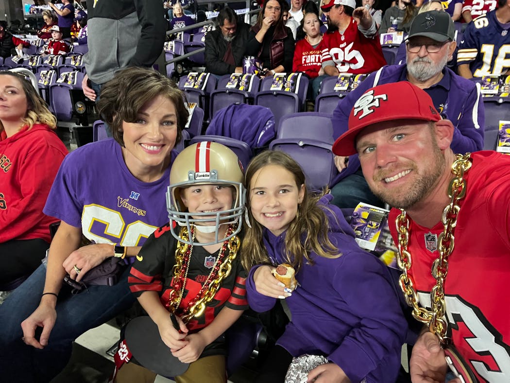 The Gold family — Rosanne, J.P., Calley and Scott — made their football allegiances clear at the 49ers-Vikings game on Oct. 23 in Minneapolis.
