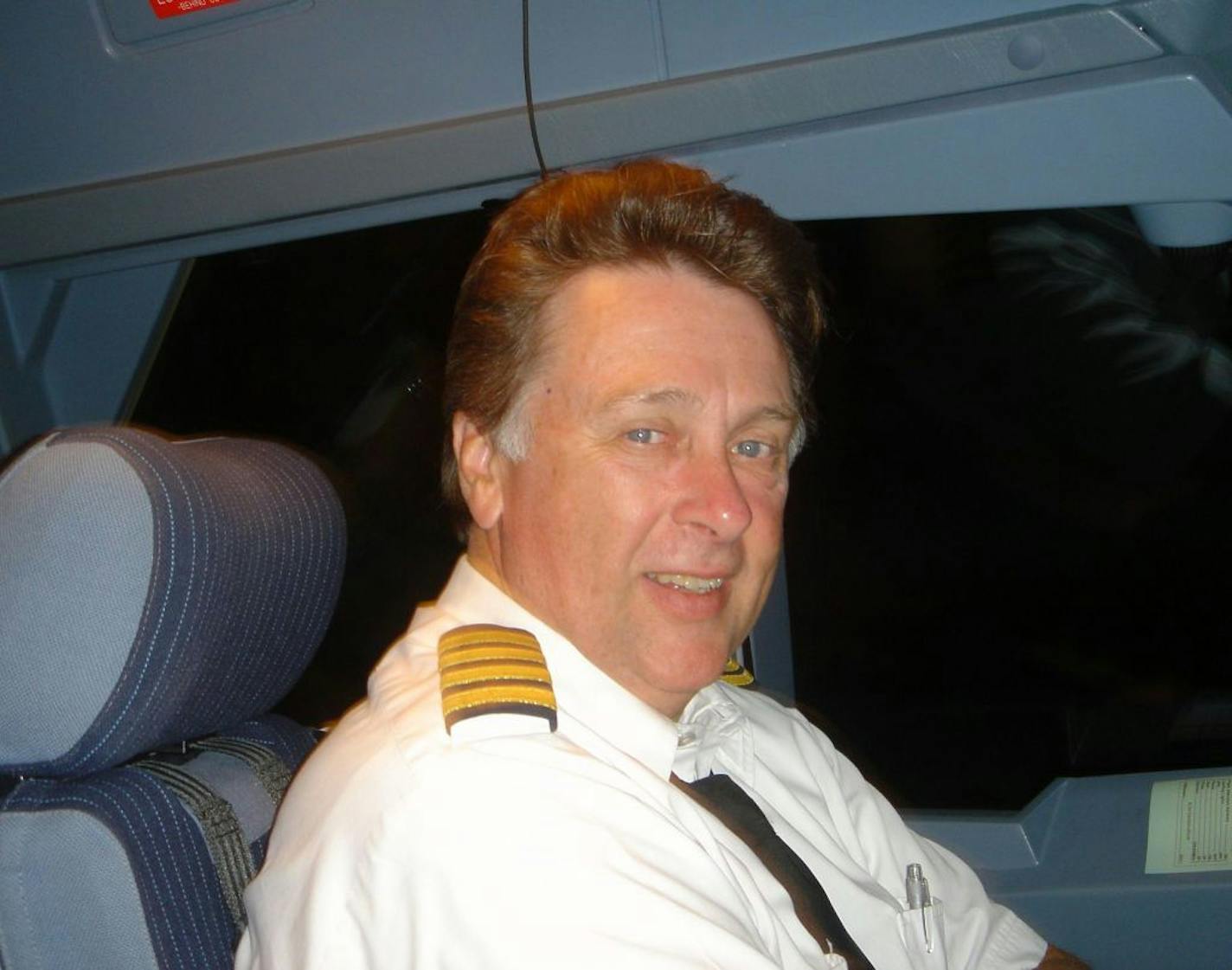Larry Mullaly in cockpit of A-330: his first officer. Provided photo