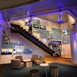 Graphic lines and open space are features of the grand stairway at the new-look headquarters for Twin Cities Public Television, now known as Twin Cities PBS.