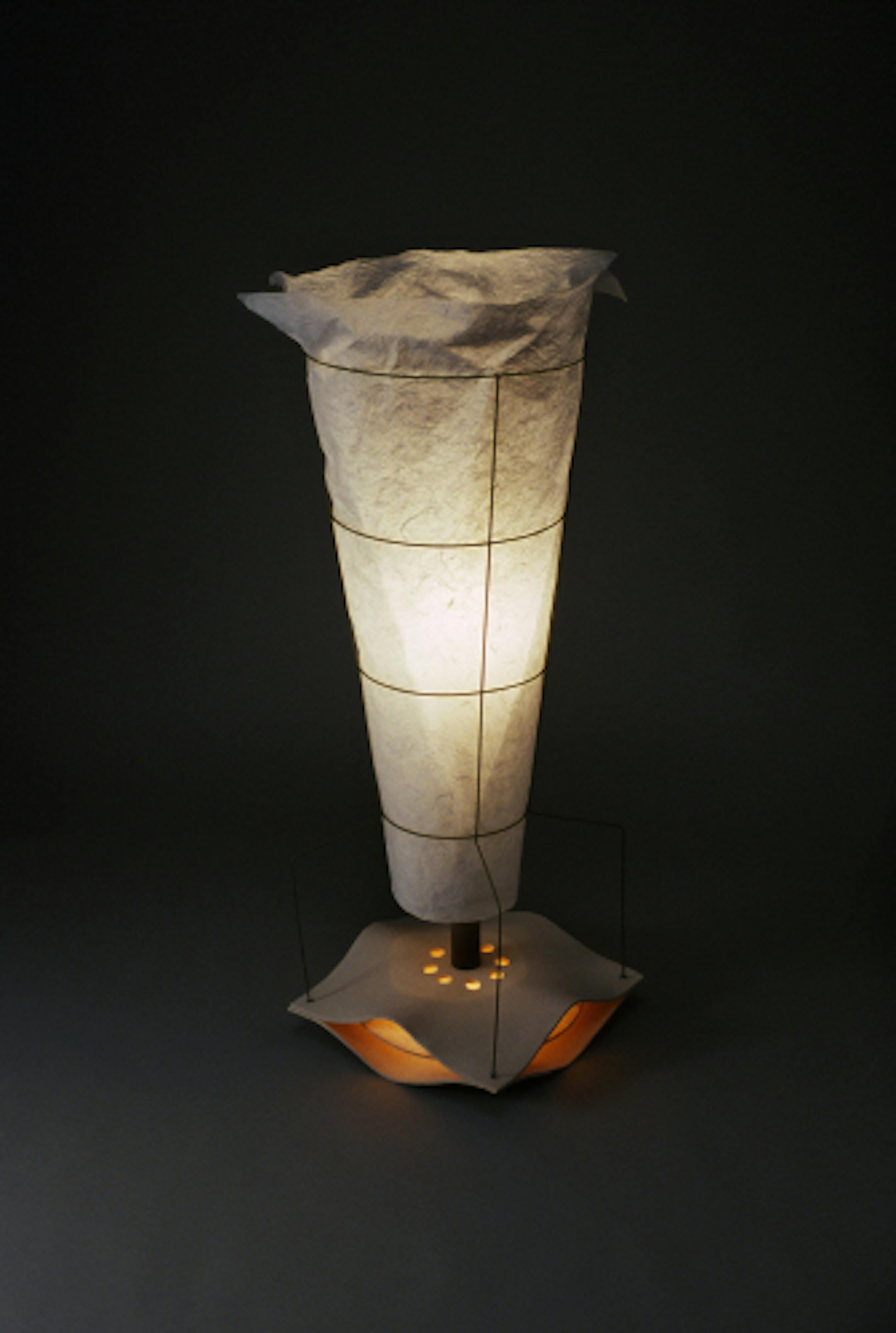Keith Moore's lamp that holds Japanese paper in a wire cage
part of Carleton College show "Functional Sculpture"
