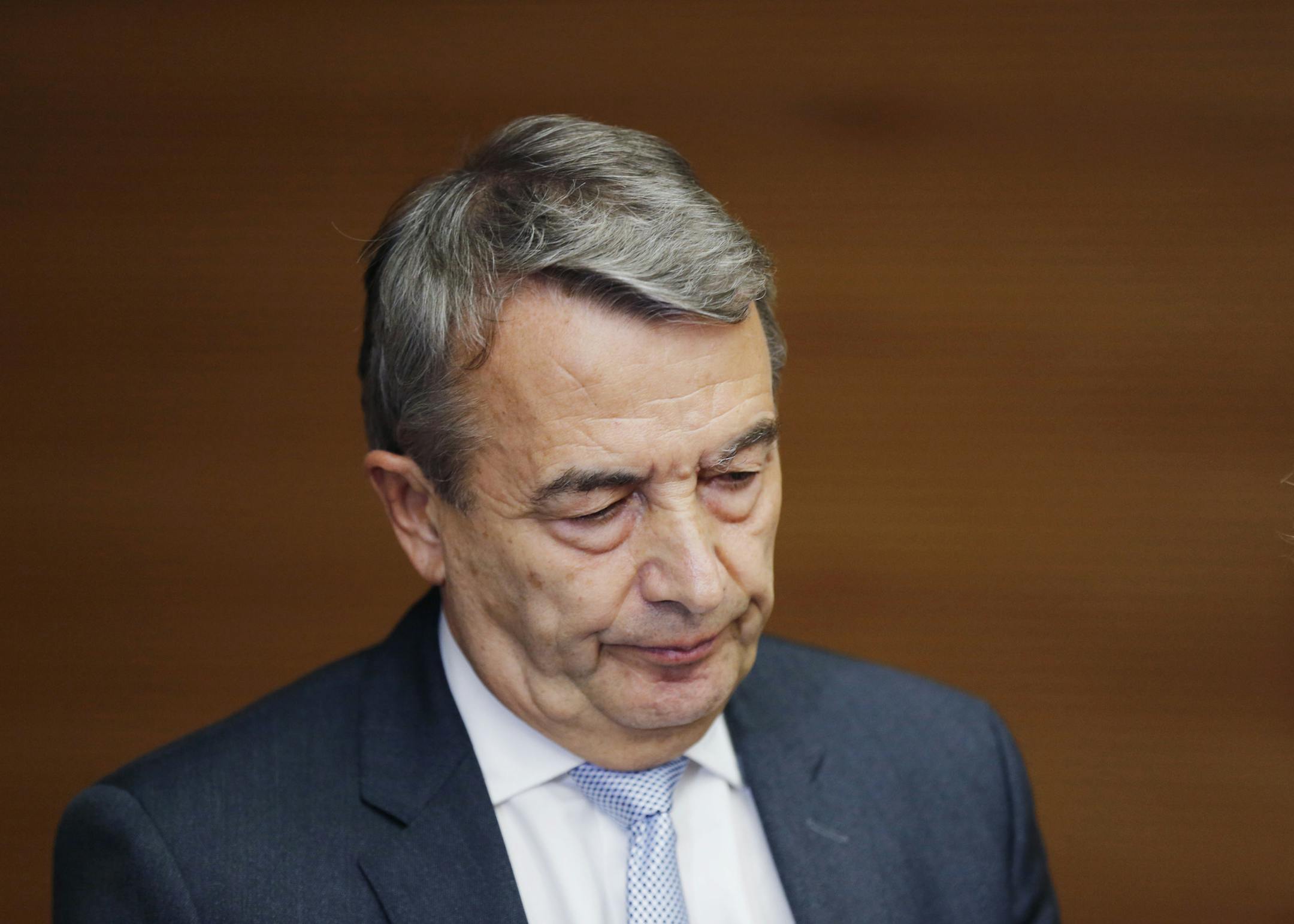 FILE - In this Nov. 9, 2015 file photo thenPresident of German soccer federation Wolfgang Niersbach addresses the media announcing that he steps back from his post as president in Frankfurt. The adjudicatory chamber of FIFA's independent Ethics Committee has opened formal adjudicatory proceedings against Niersbach on Friday, May 20, 2016. (AP Photo/Michael Probst, file)