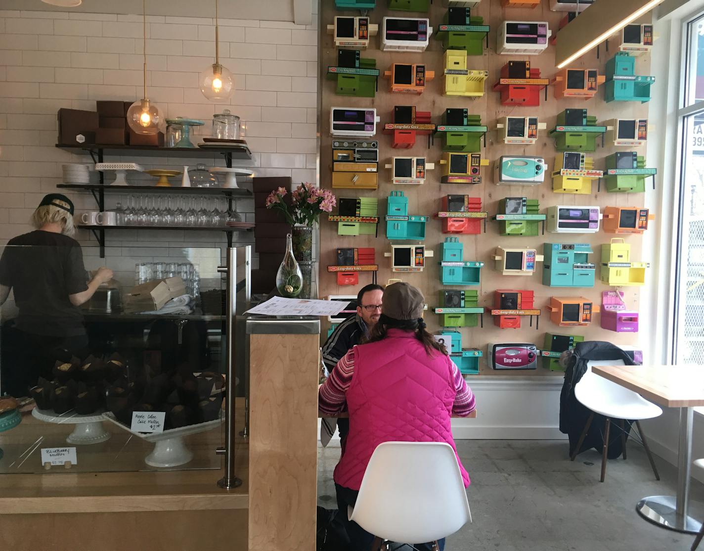 Kristy Dirk's newly opened Lucky Oven Bakery in south Minneapolis has a wall of retro Easy-Bake Ovens.