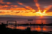 Sunrise over the Duluth harbor as seen from Skyline Parkway.