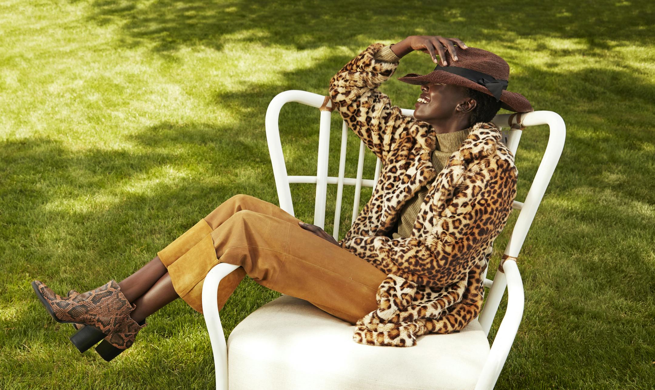 Lawnview BlankNYC Cheetah jacket $188 nordstromrack.com Vince sheer top $130 nordstromrack.com Vintage leather pants $150 studiobstyle.com Marc Fisher snakeskin boots $75 nordstromrack.com Sensi Studio hat $150 outnet.com Photographer: Michael Haug michael@michaelhaug.com Creative Director/Wardrobe Stylist: Barbara Schmidt, studiobstyle, inc. barbara@studiobstyle.com HMU: Janelle Geason, jgeason@aveda.com Talent Agency: Ignite ignite-models.com Model: Chudier Dobuol Assistant Stylist: Hailey Foe