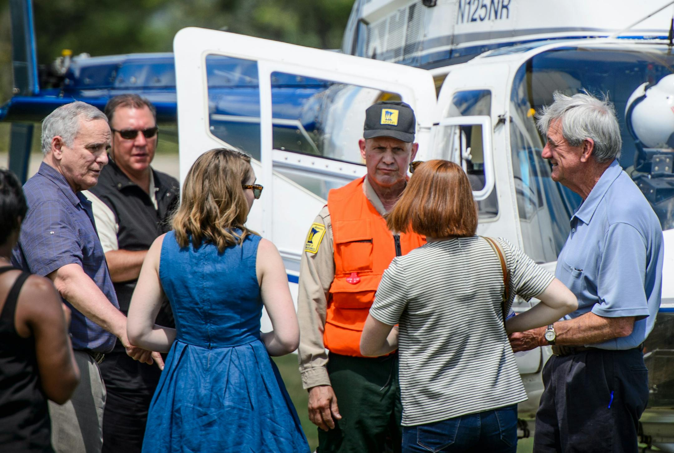 Governor Mark Dayton and Congressman Rick Nolan boarded a state helicopter in Nisswa, MN to survey the damage from recent storms to the Brainerd Lakes area. ] GLEN STUBBE * gstubbe@startribune.com Friday, July 17, 2015