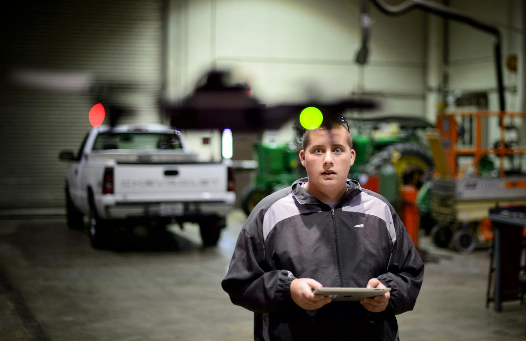 Ridgewater College Ag student Dillon Blonigen operated a drone from an iPad. He is studying to use drones to check crops as part of his precision ag instruments class at Ridgewater College, Willmar. ] GLEN STUBBE * gstubbe@startribune.com Monday, November 23, 2015