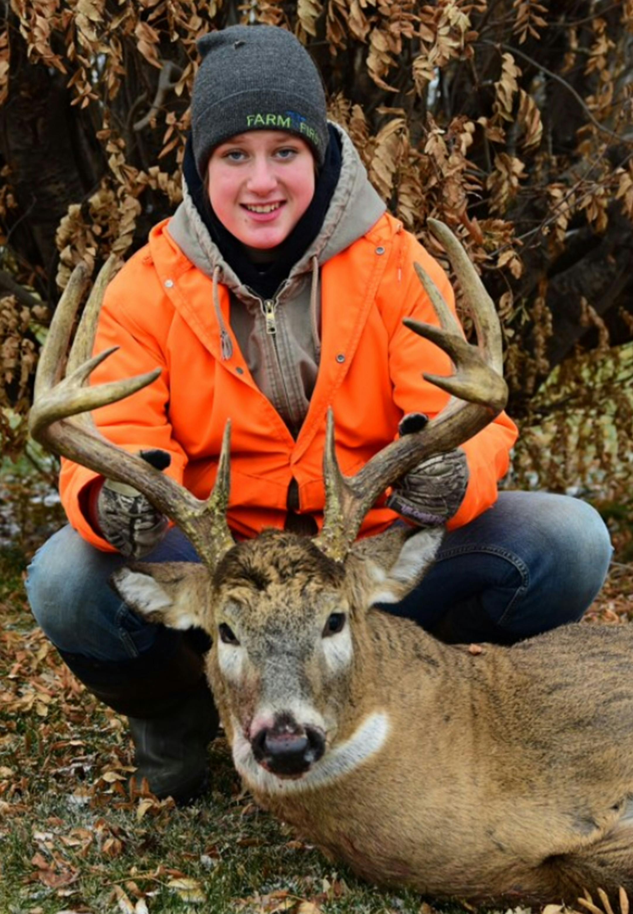 Kate Spadgenske was sitting with her boyfriend in the woods near her home in Menahga on Nov. 10 watching a video her brother, sitting nearby, made of a porcupine. She got buck fever when she saw this 10-point big boy appear. "Once we walked up to him I was in shock,'' she said. "I had been hunting 'horns' for five years and finally got my big buck!''