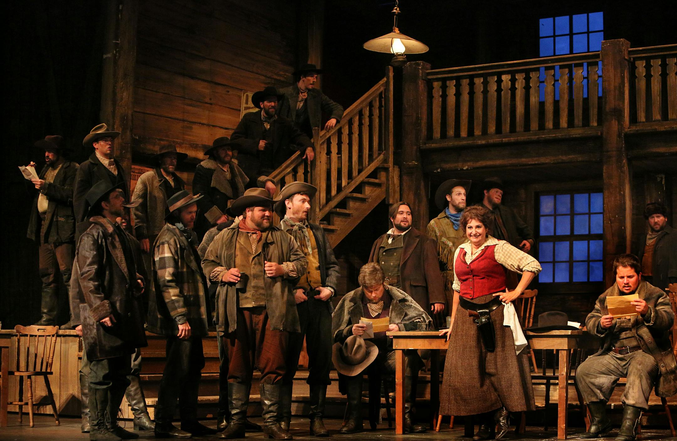 Claire Rutter as Minnie in the Minnesota Opera production of La fanciulla del West Music by Giacomo Puccini Libretto by Guelfo Civinini and Carlo Zangarini Based on the play The Girl of the Golden West by David Belasco World premiere at the Metropolitan Opera in New York, December 10, 1910 Creative Team Conductor - Michael Christie Stage Director - Doug Scholz-Carlson Scenic Designer - Raffaele Del Salvio Costume Designer - Mathew J. LeFebvre The Cast Bello, a miner - Benjamin Dutcher Joe, a min