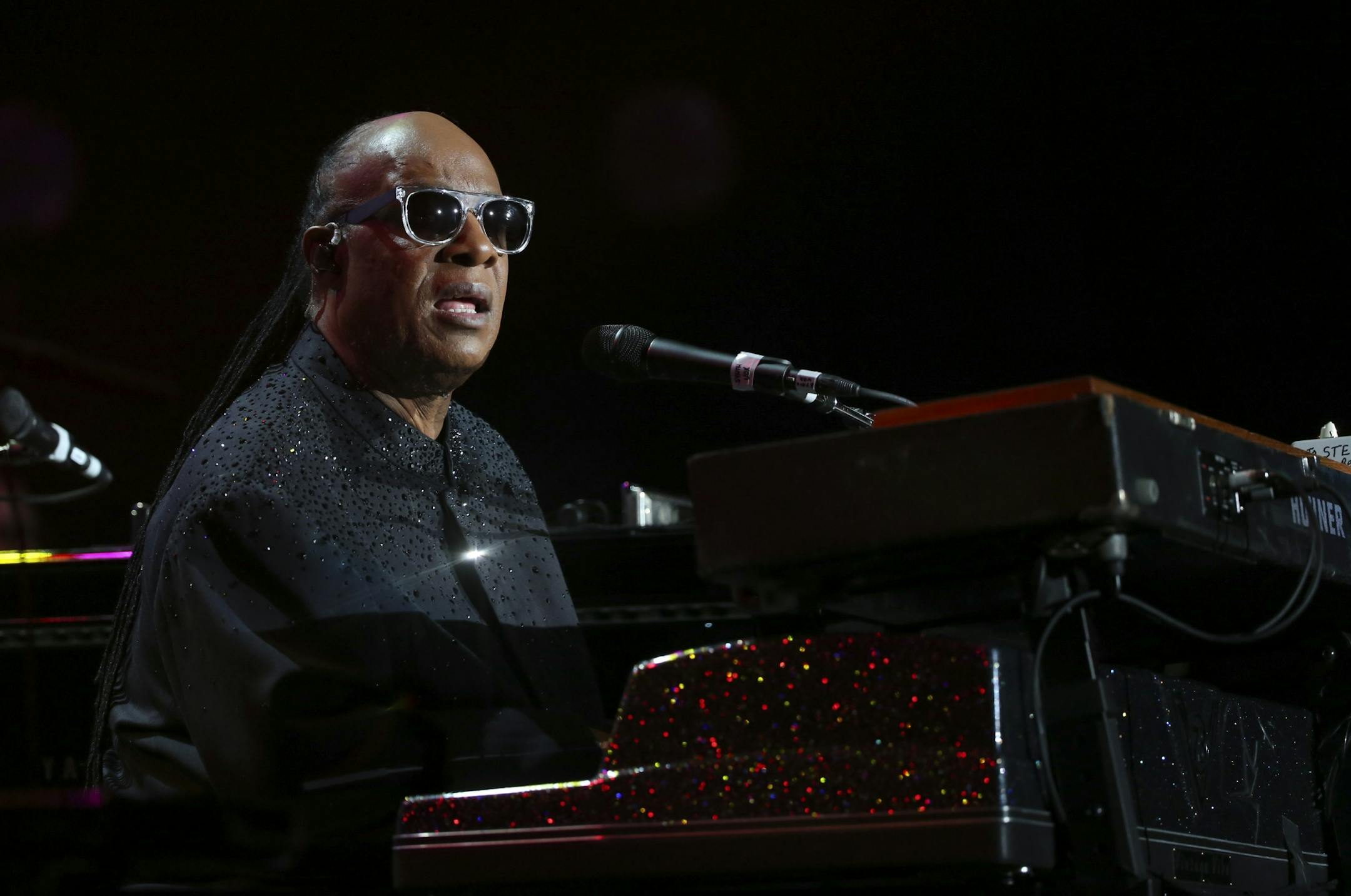 Stevie Wonder began at the Hammond organ with the first cut on the album, "Love's in Need of Love Today" Sunday night at Target Center.
