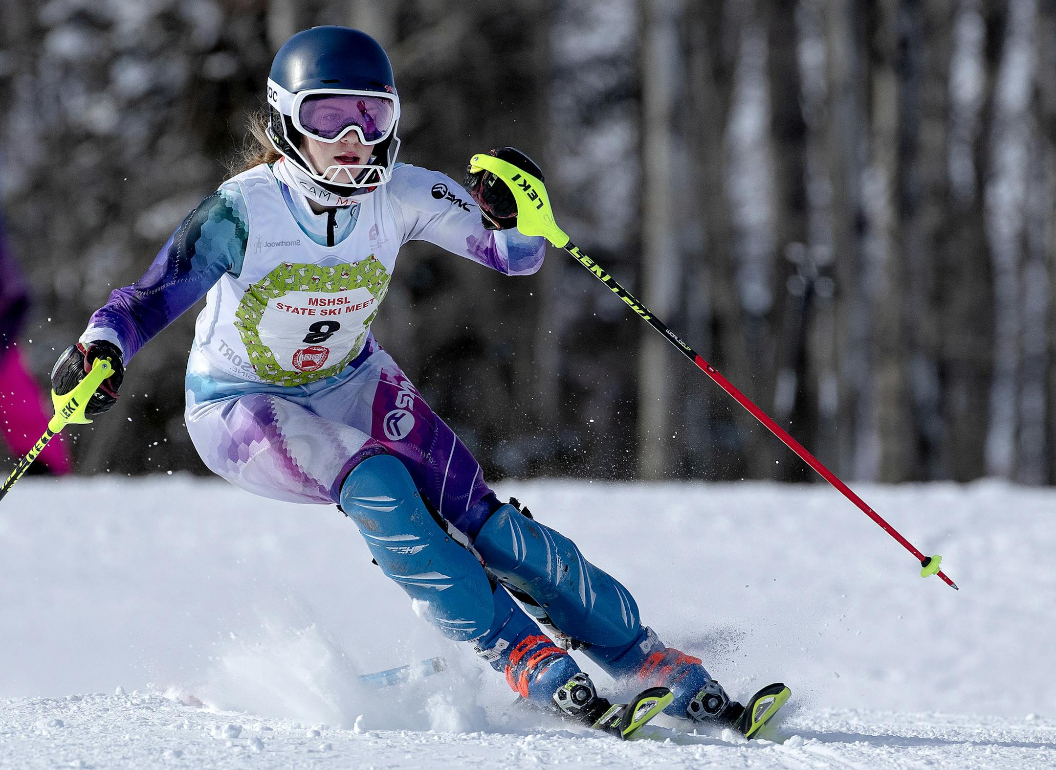 Peyton Servais of Lakeville North made her way down the Innsbruck course Wednesday at Giants Ridge in Biwabik en route to the girls' individual Alpine title. Photo: CARLOS GONZALEZ • cgonzalez@startribune.com