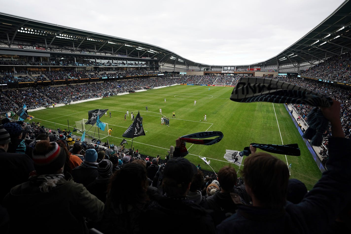 Loons fans wave their scarves at Allianz Field