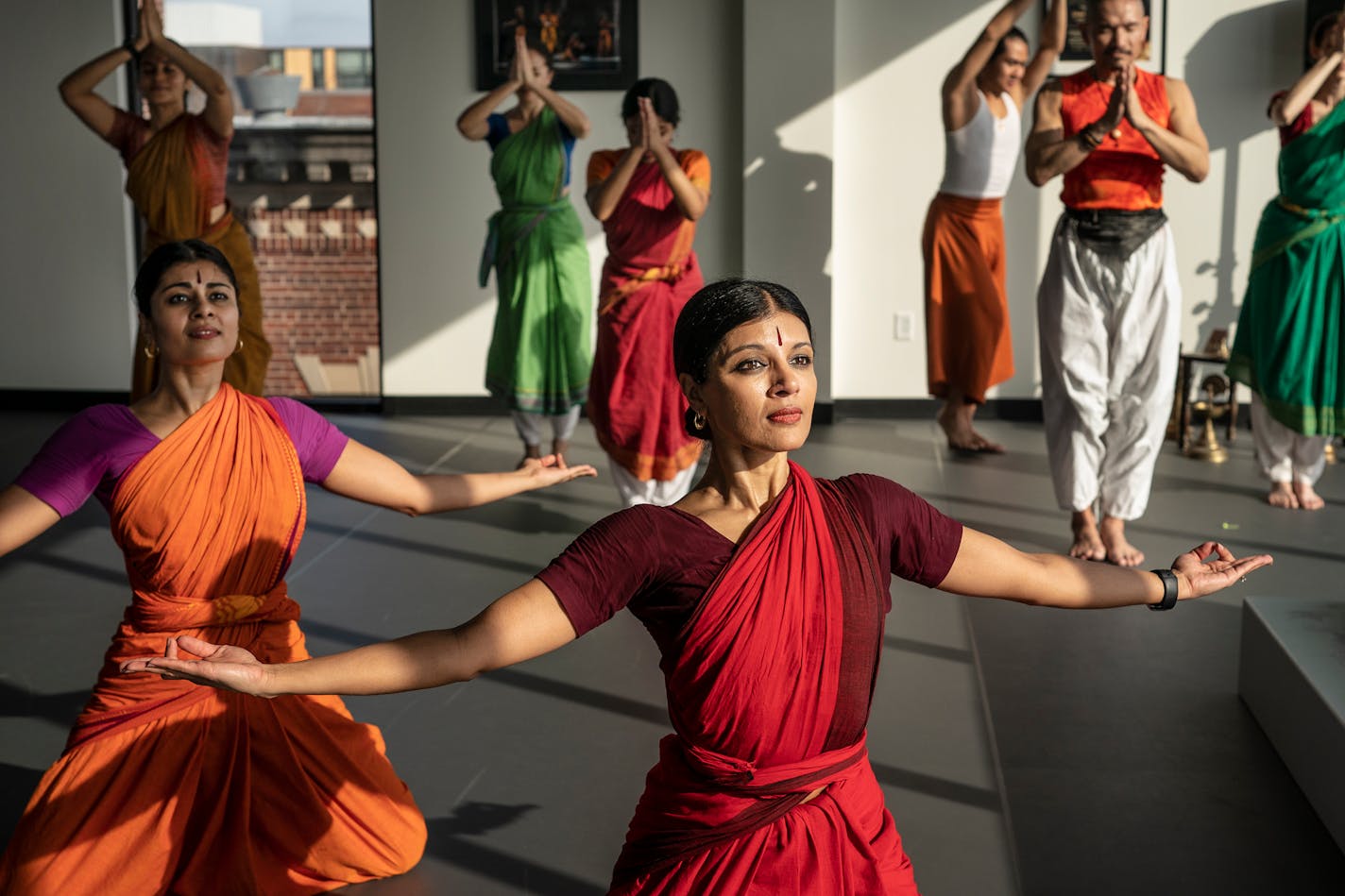 Ashwini Ramaswamy ,left and Aparna Ramaswamyin practiced for their upcoming performance of "Fires of Varanasi" at the Center for Performing Arts inMinneapolis, Minn., on Wednesday, Feb. 16, 2022.