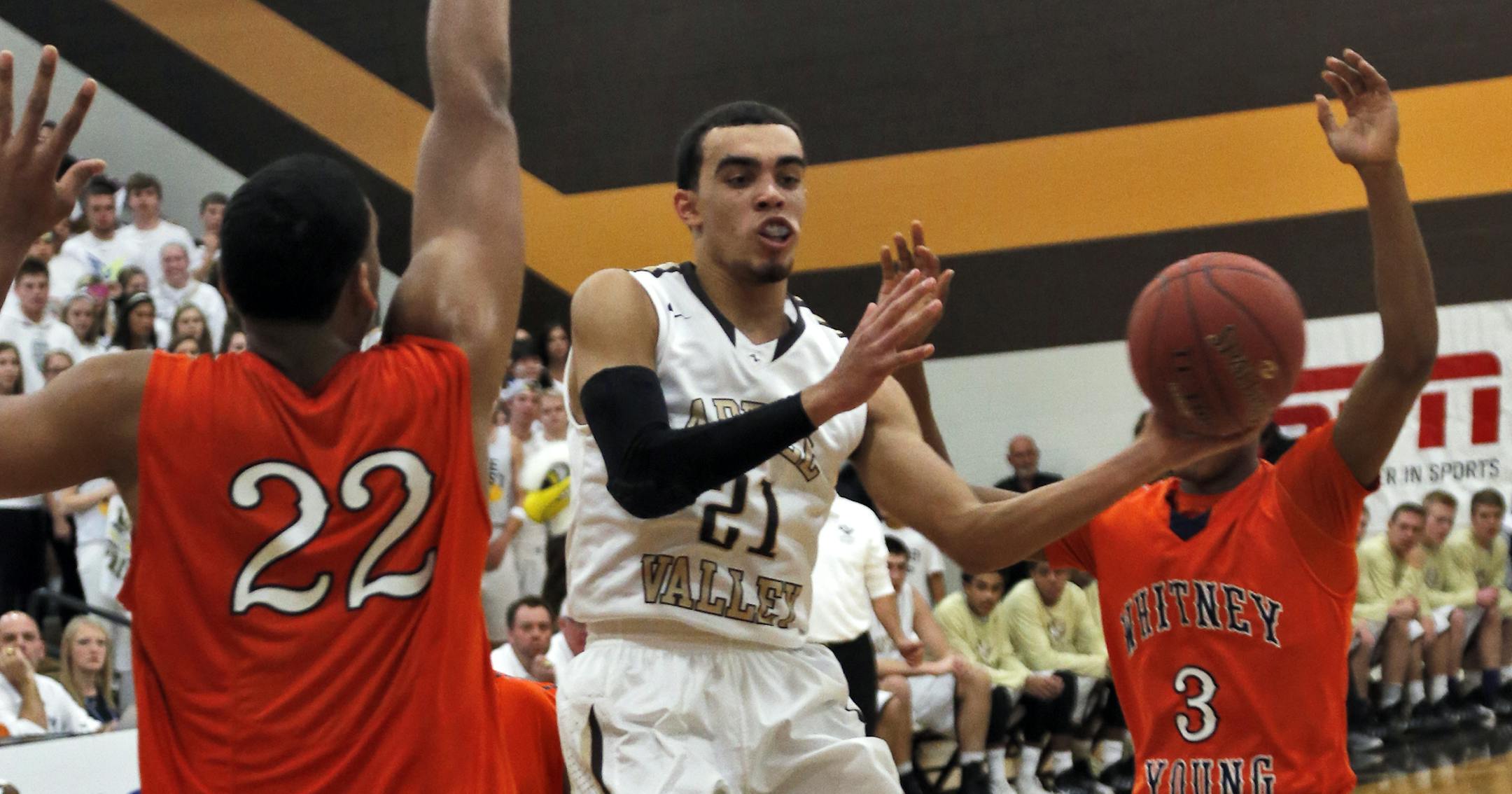 Top prep players Tyus Jones and Jahlil Okafor compete at Apple Valley this season. Both were named McDonald's All-Americans on Jan. 29. 2014.