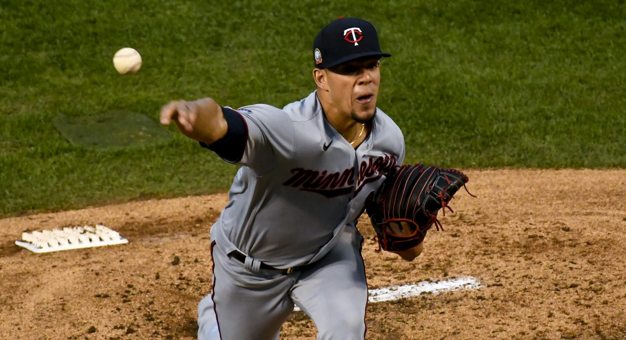 Minnesota Twins starting pitcher Jose Berrios throws during the first inning of a baseball game against the Chicago Cubs Sunday, Sept. 20, 2020, in Chicago. (AP Photo/Matt Marton)