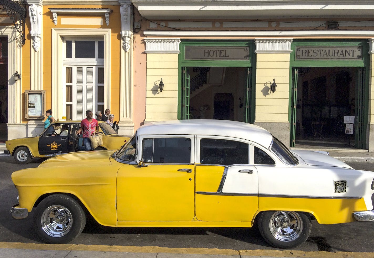 A classic car sat in front of the main hotel in Matanzas, a small city on Cuba&#x2019;s northern coast.