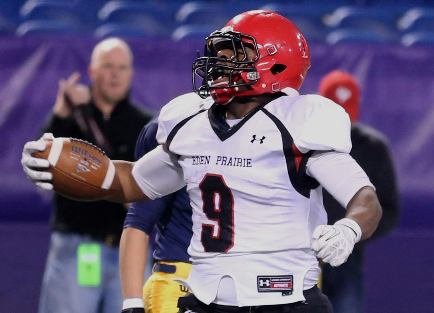 Eden Prairie's celebrated after scoring a touchdown during the first half of the 6A State Championship at the Mall of America Field in Minneapolis, Min., Friday, November 29, 2013. ] (KYNDELL HARKNESS/STAR TRIBUNE) kyndell.harkness@startribune.com