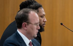 Derek Thompson listens to testimony from Minnesota State Trooper Andres Guerra on Thursday, during a trial to determine if he is guilty of the vehicul