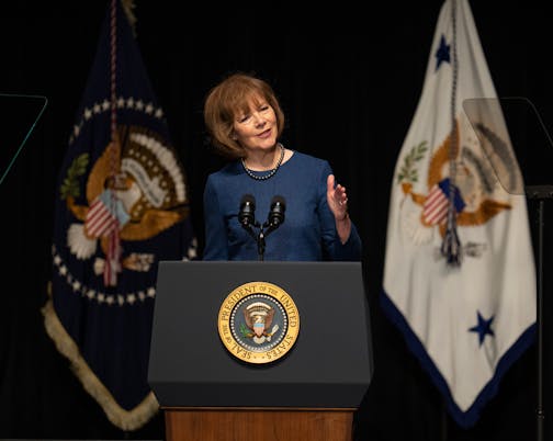 Minnesota Sen. Tina Smith eulogizes Walter Mondale during a memorial service for the former Vice President.