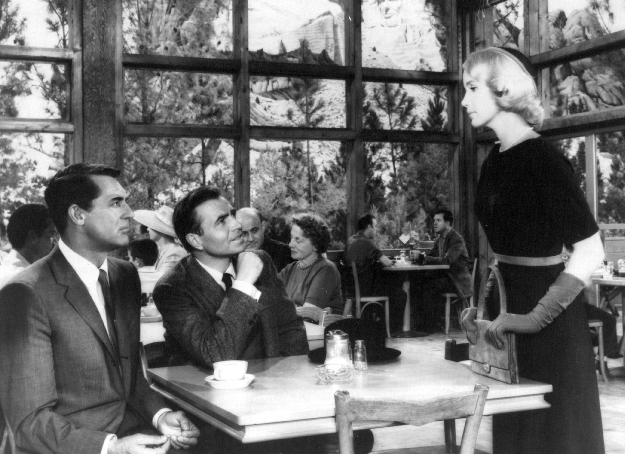 August 20, 1992 Critic's Choice Cary Grant, left, James Mason and Eva Marie Saint meet in the restaurant at the foot of Mount Rushmore in "North By Northwest" (9 p.m., TNT), a presentation of the cable network's "Our Favorite Movies" series. This should be an especially rewarding edition. Not only is Alfred Hitchcock's 1959 film an inventive, influential classic of the suspense-chase genre, but the guest host is someone who *****