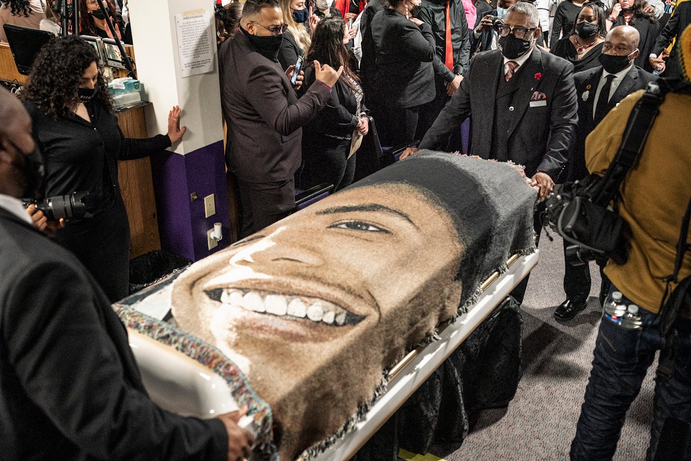 The casket of Daunte Wright was removed from Shiloh Temple International Ministries after his funeral in April.