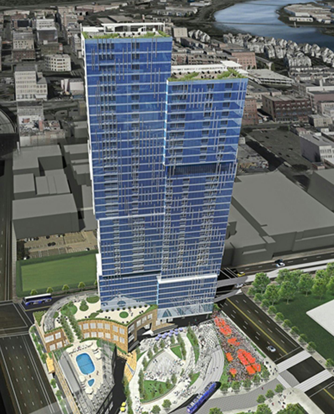 Images of the proposed Nicollet Hotel Block, provided by the City of Minneapolis. ] Courtesy City of Minneapolis /Minneapolis, MN / February 6, 2015 /10:30 AM &#xf1; BACKGROUND INFORMATION: City planners recommend United Properties to develop Nicollet Hotel Block. Betsy Hodges, Frank Dutke, President and CEO of United Properties, city council members, etc. announce Nicollet Hotel Block tower project. ORG XMIT: MIN1502061234423334