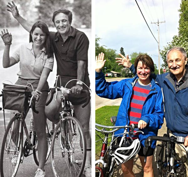 In 2013, Sen. Amy Klobachar and her father, Jim, reenacted a popular photo taken in 1981 before she and her father 1,100 miles from the Twin Cities to
