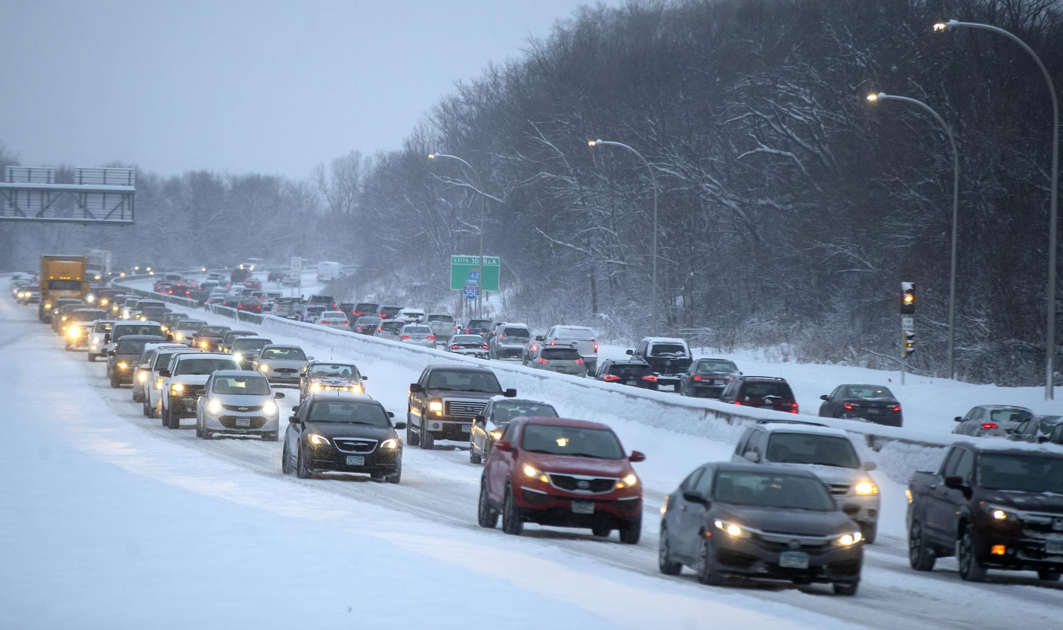 Another snow storm slowed traffic Tuesday traveling on Interstate 35E and Hwy. 13 near Lilydale in St. Paul.
