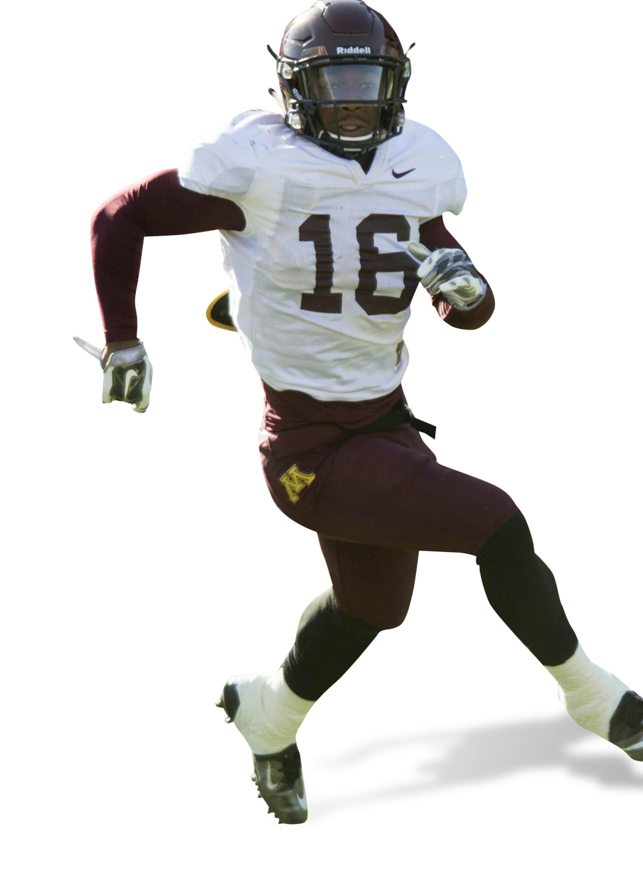 Gophers redshirt freshman Jeff Jones runs during a drill at the beginning of practice.] BRIDGET BENNETT SPECIAL TO THE STAR TRIBUNE • bridget.bennett@startibune.com during the Gohpers football practice on Saturday, March 28, 2015. **in the photo assignment on trax he is referred to as "redshirt freshman" but on the team roster on gopher sports he is referred to as a running back ORG XMIT: MIN1503291517120515 ORG XMIT: MIN1504102024507351