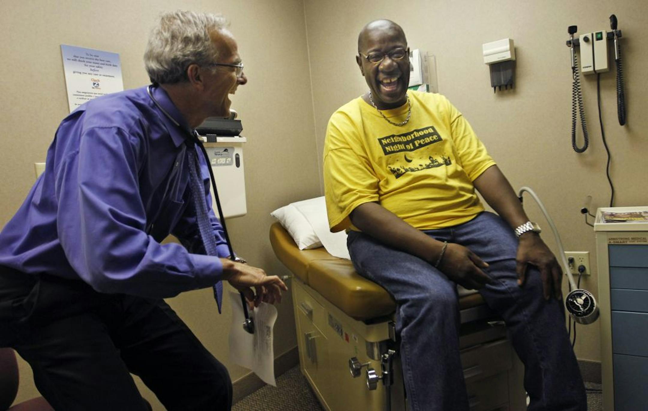 Dr. Paul Johnson's personal approach is not lost on patient Chris Choice, being treated at Hennepin County Medical Center.