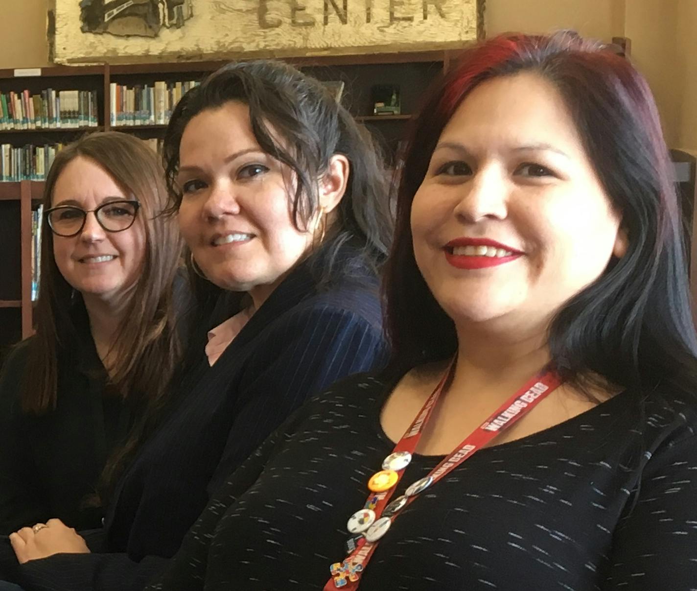 Red Lake Nation College staff include (from left) Mandy Schram, vice president of operations; Nokomis Paiz, vice president of student success; and Jen Hart, library technician.