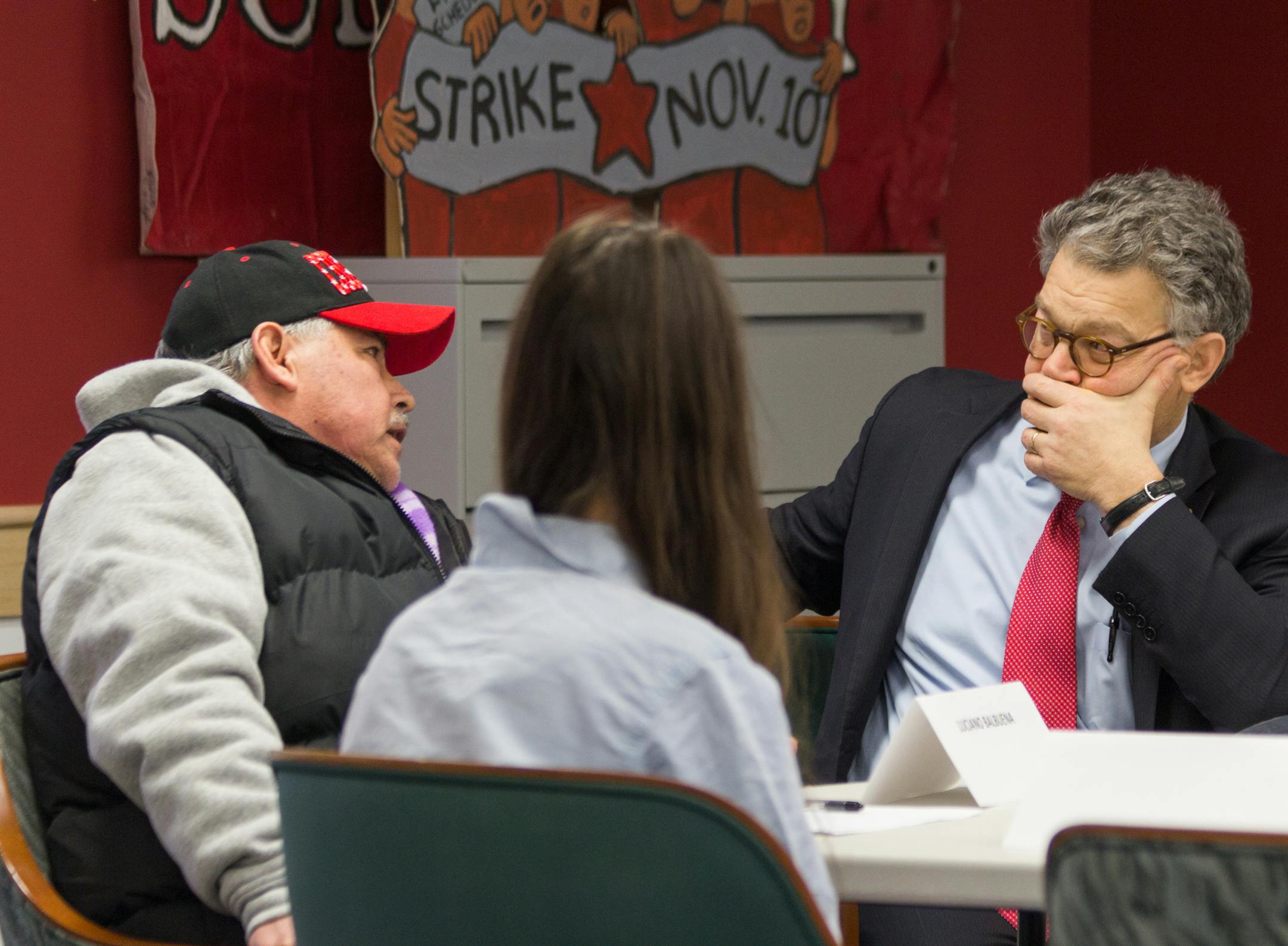 Sen. Al Franken meets with Minnesota fast food, janitorial workers and education workers about concerns over Trump's nominees to lead the Labor and Education Department. Photo By: Matt Weber