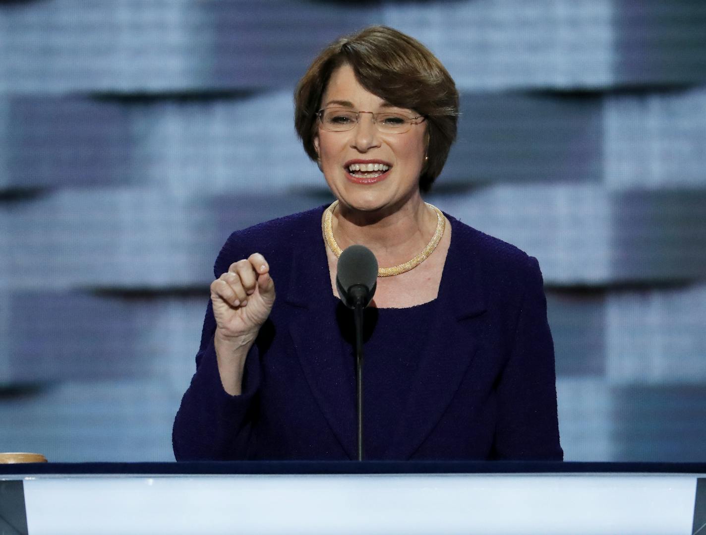 Sen. Amy Klobuchar, D-Minn., speaks during the second day of the Democratic National Convention in Philadelphia , Tuesday, July 26, 2016. (AP Photo/J. Scott Applewhite)