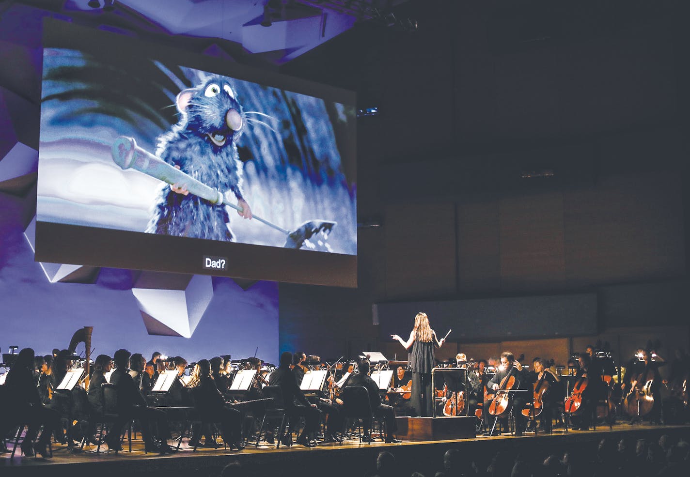 Sarah Hicks conducted as the Minnesota Orchestra performed the score during "Ratatouille." ] JEFF WHEELER &#xd4; jeff.wheeler@startribune.com The Minnesota Orchestra has been performing more concerts of late where the full orchestra plays the score to a movie live while the film is projected above them. They will begin the entire series of Harry Potter movies next month, but on Sunday afternoon, November 27, 2016 the orchestra played the score while "Ratatouille" was projected. ORG XMIT: MIN1611