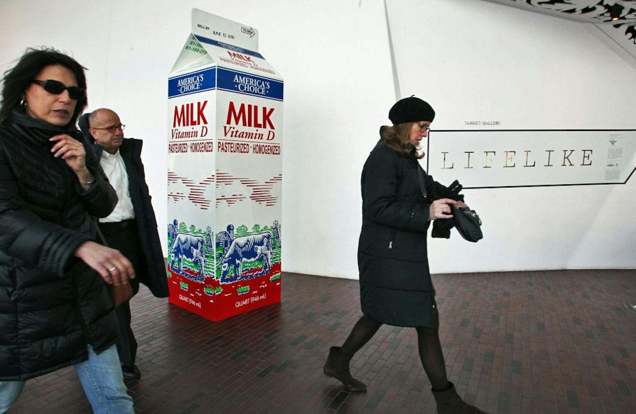 Oversized milk carton by Jonathan Seliger.