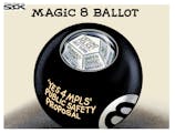 Sack cartoon: Magic 8 ballot